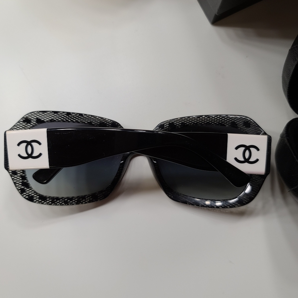 CHANEL Black and White Sunglasses